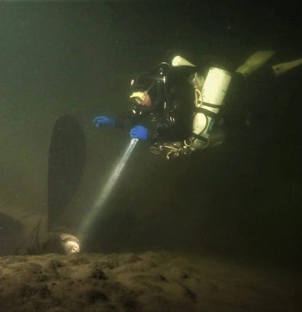 Diver near the propeler of the SAT 20 West wreck